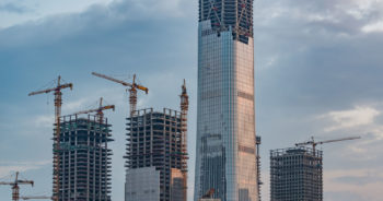 Skyscraper Large Construction Site with Cranes