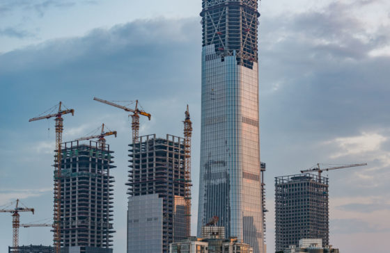 Skyscraper Large Construction Site with Cranes